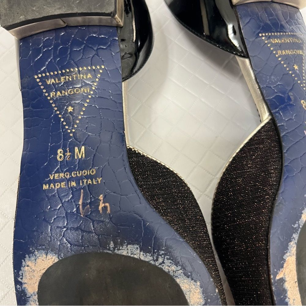 Valentina Rangoni Shimmery Glitter Black Pointed Toe Flats D’Orsay Size 8.5 - Picture 9 of 15